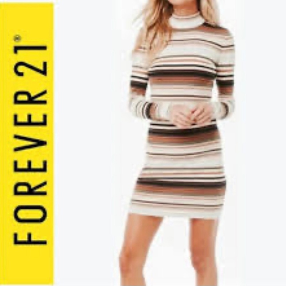 Forever 21 Striped Mock Neck Sweater Dress XS